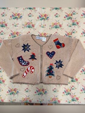 Vintage White Stag Holiday Christmas Sweater - Large
